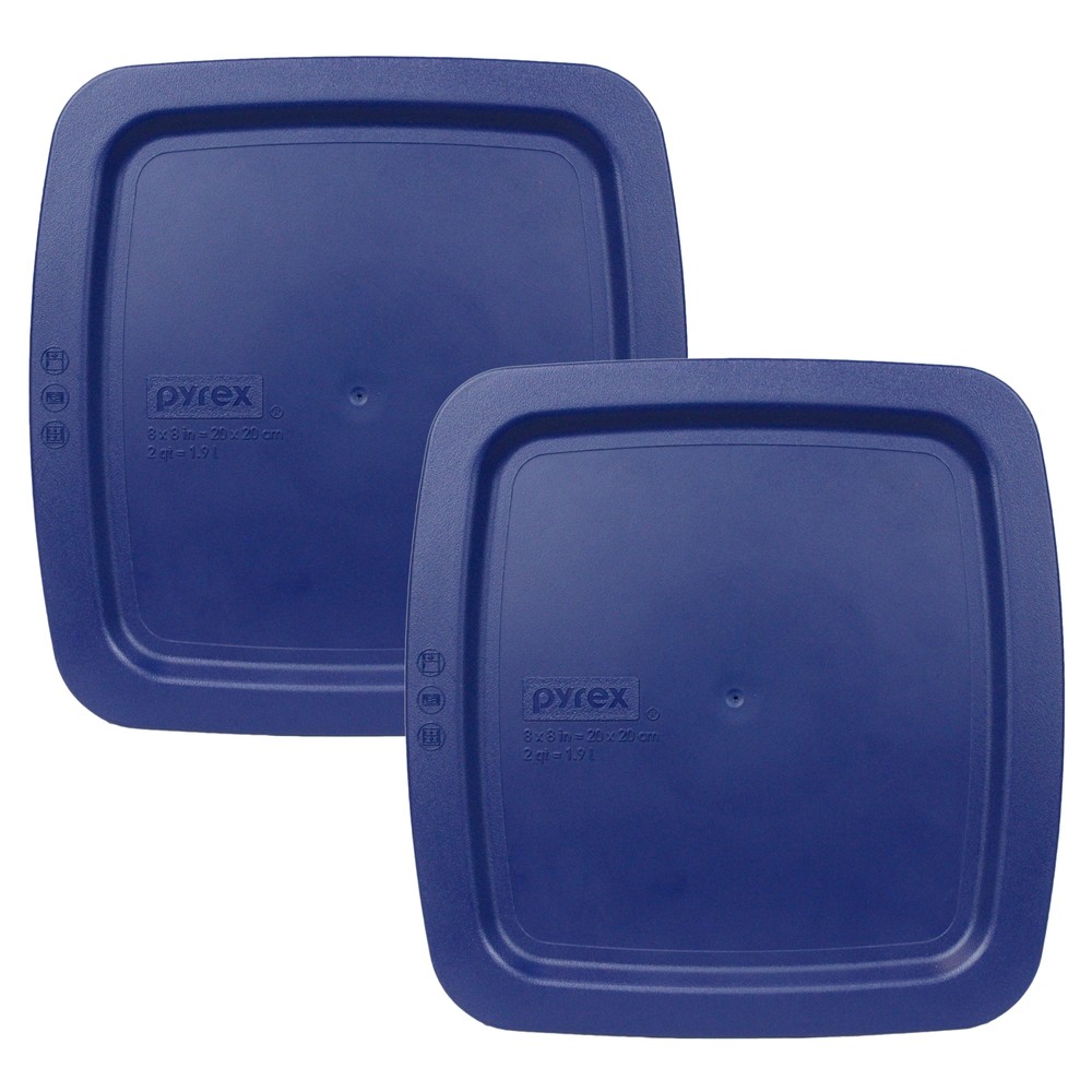 Pyrex C-222-PC Square Easy Grab Blue Plastic Storage Replacement Lid (2-Pack)