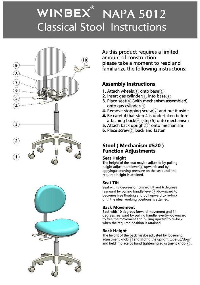 Dental Doctor's Stool Seat Adjustable