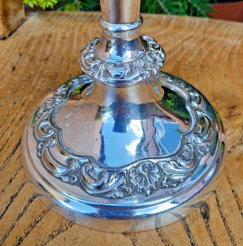 Antique Large Silver Plate Candlestick Holder