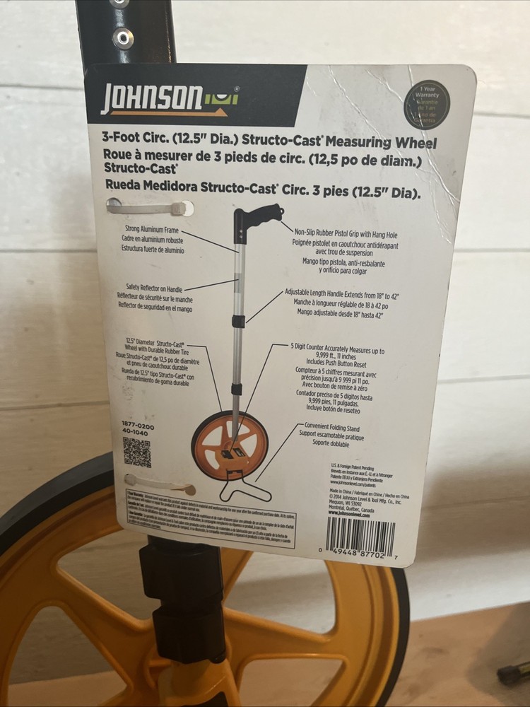 Johnson 1877-0200 Measuring Wheel, Telescoping Handle, 3 Ft. Circumference T24A