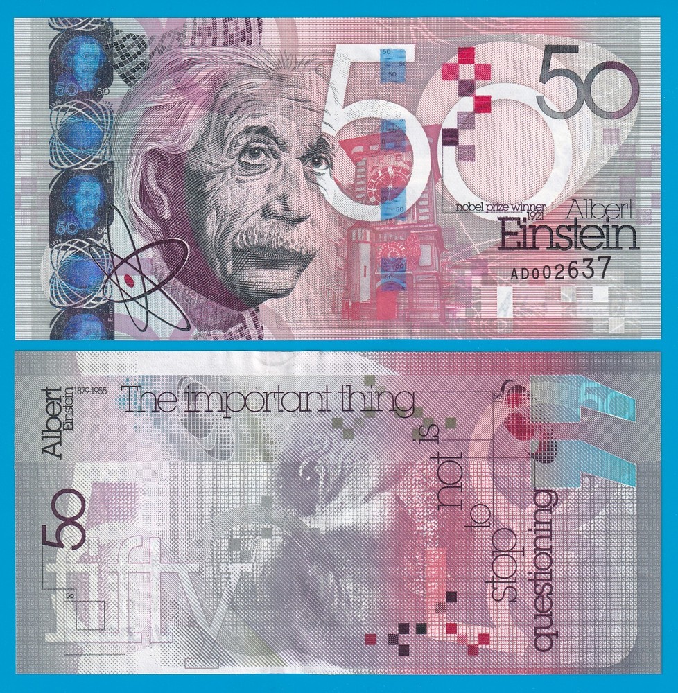 TEST NOTE, Albert Einstein, 50 ND 2011 UNC Thomas De La Rue issue