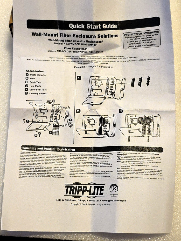 TRIPP LITE~ N492-06D-SC 6-PORT DUPLEX SC ADAPTER PANEL