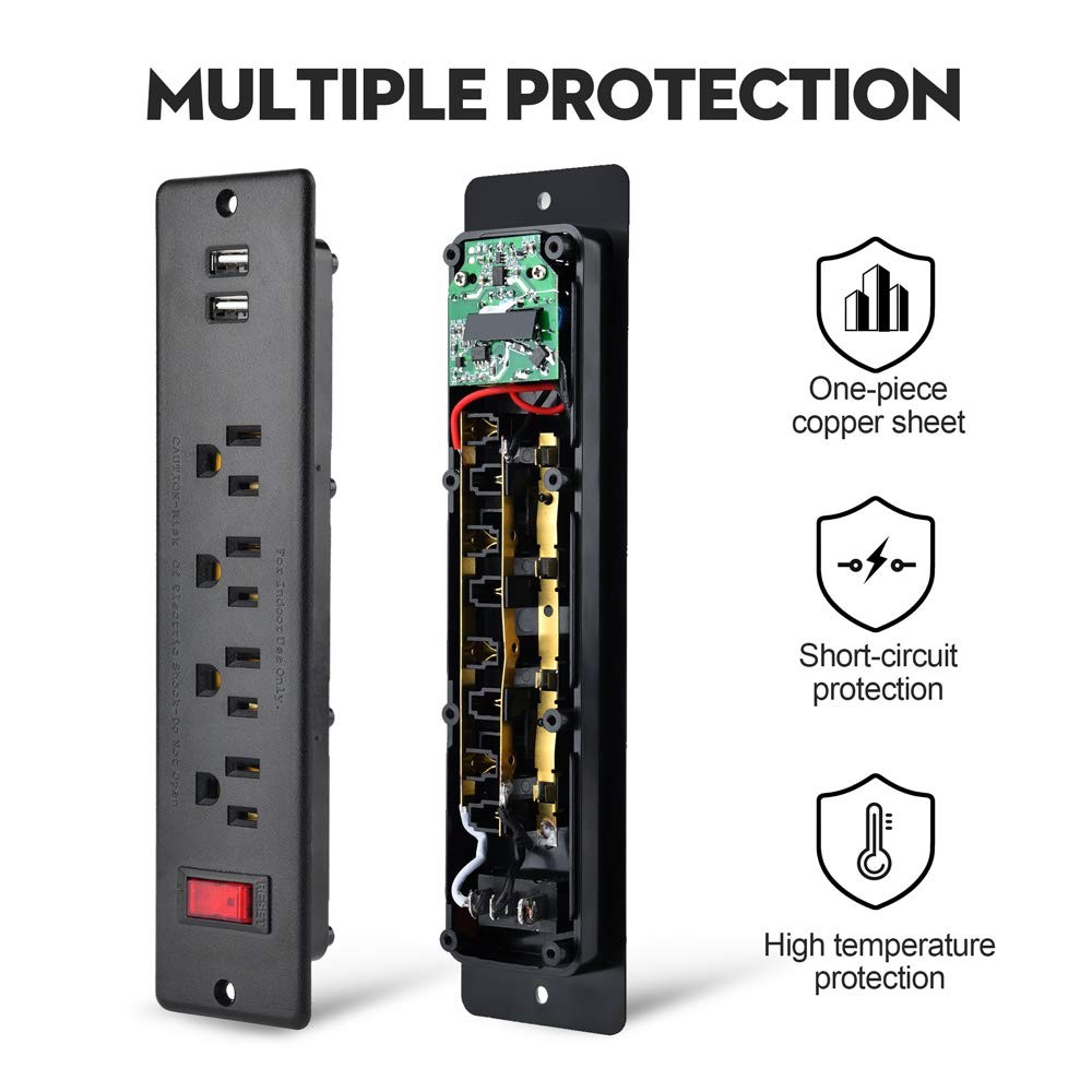 Mountable Power Strip Recessed Power Strip With Usb 4 Outlet 2 Usb Multiple Prot