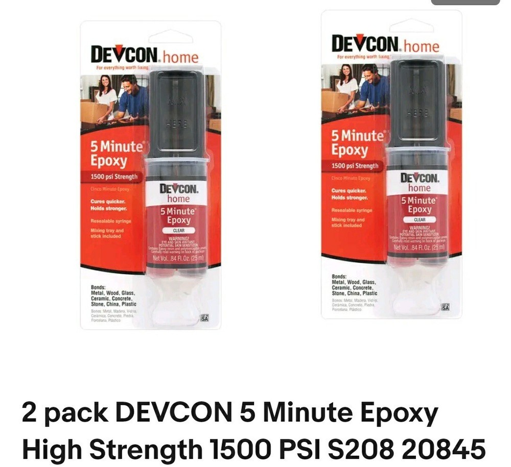 2 pack DEVCON 5 Minute Epoxy High Strength 1500 PSI S208 20845