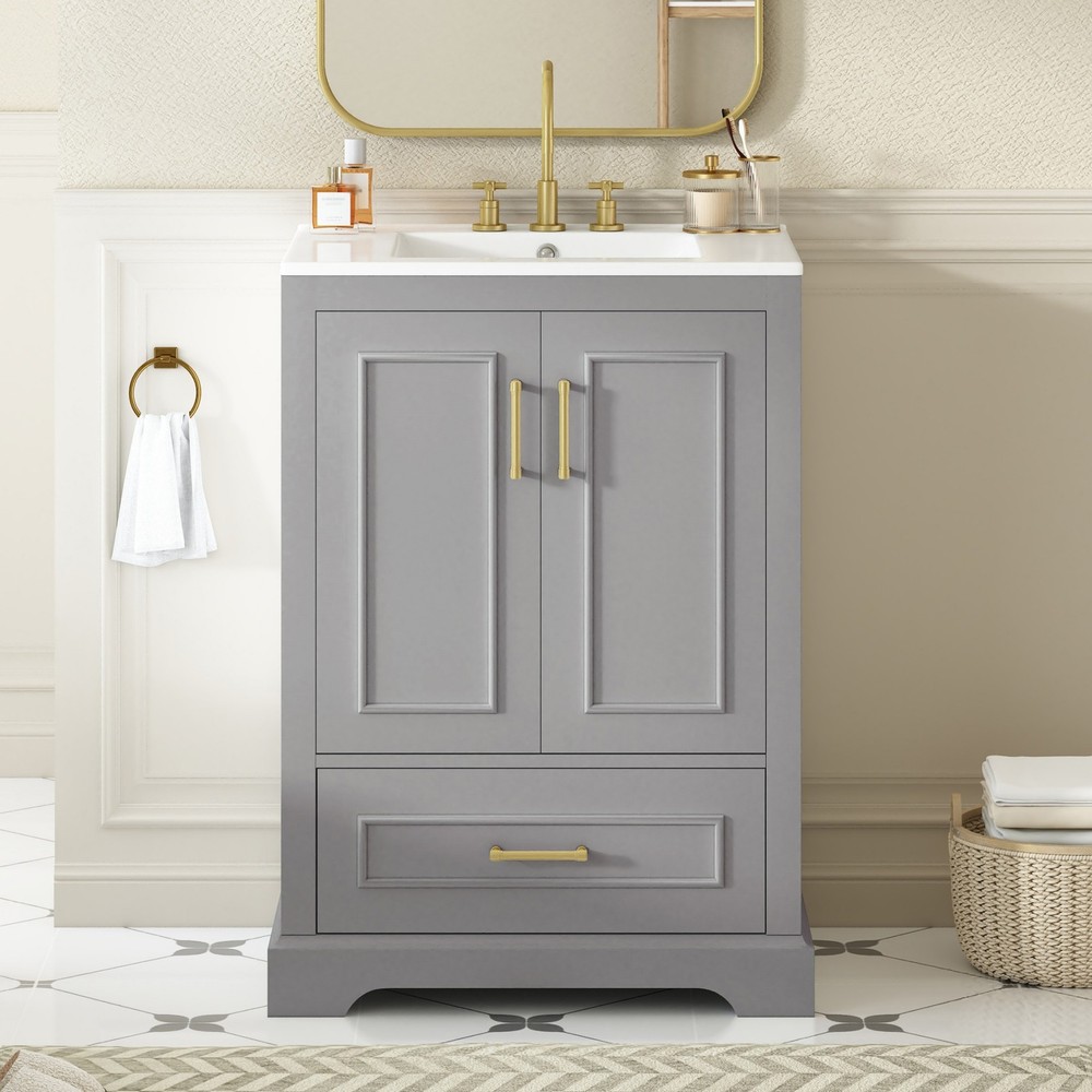 24"Bathroom Vanity with Sink, MDF Cabinet with Solid Wood Frame, 1 Divided Dra