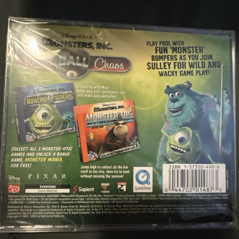 Monsters, Inc. Eight Ball Chaos - (CD-ROM, 2001)
