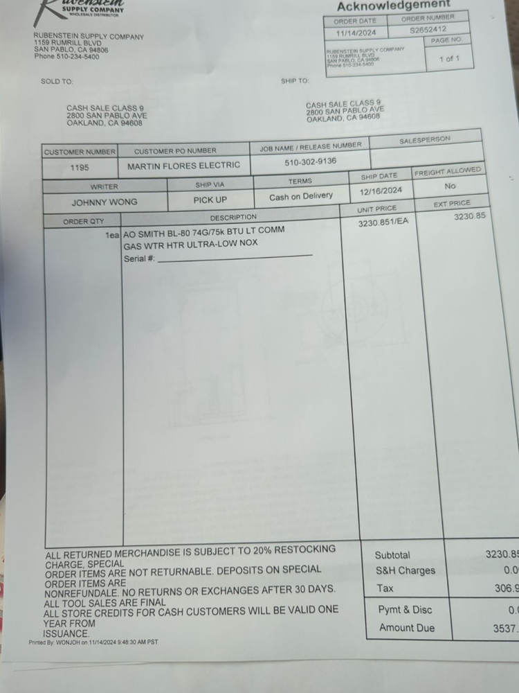 Gas Water Heater 74 GAL Light Commercial