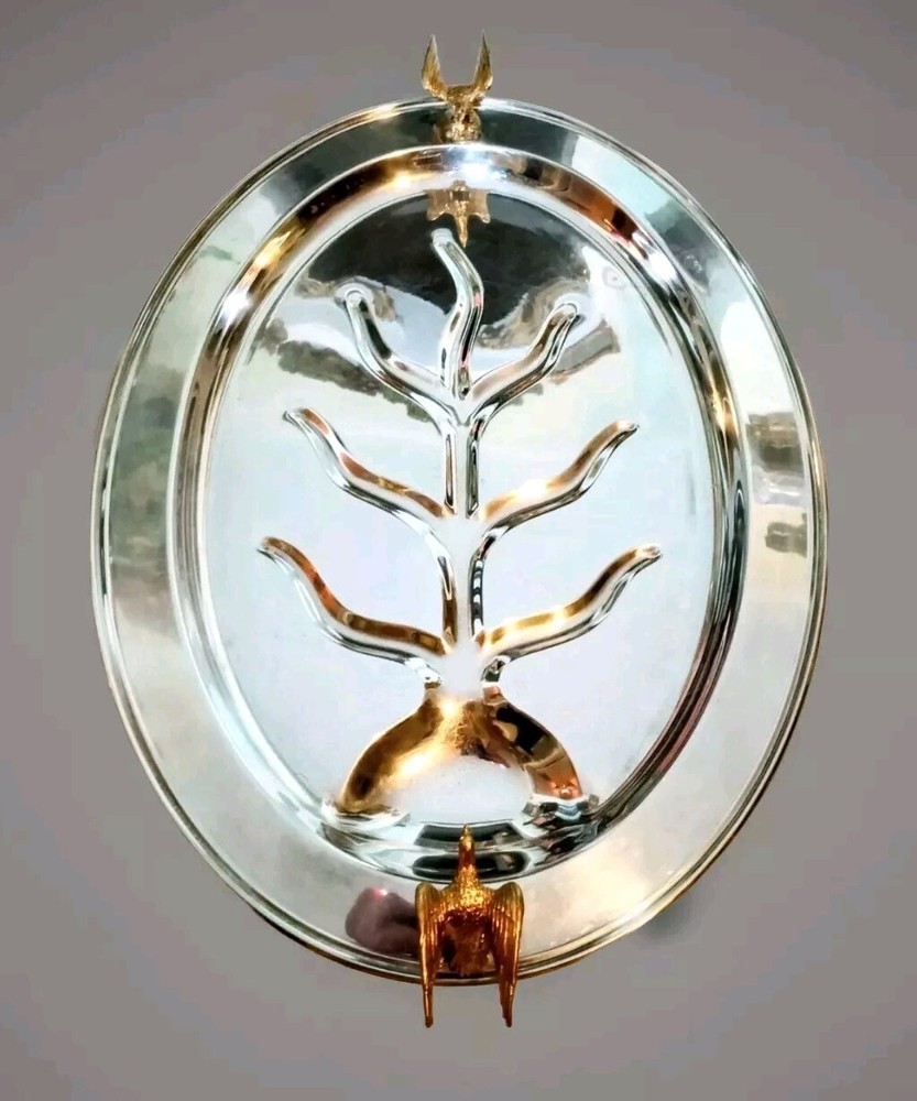 F.B.Rogers Silver plated Footed Platter ANHEUSER BUSCH Gold Eagle THANKSGIVING