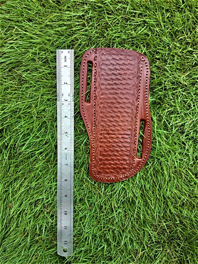 7”Fixed Straight Blade Knife Pancake Authentic Leather Sheath Hand Engraved