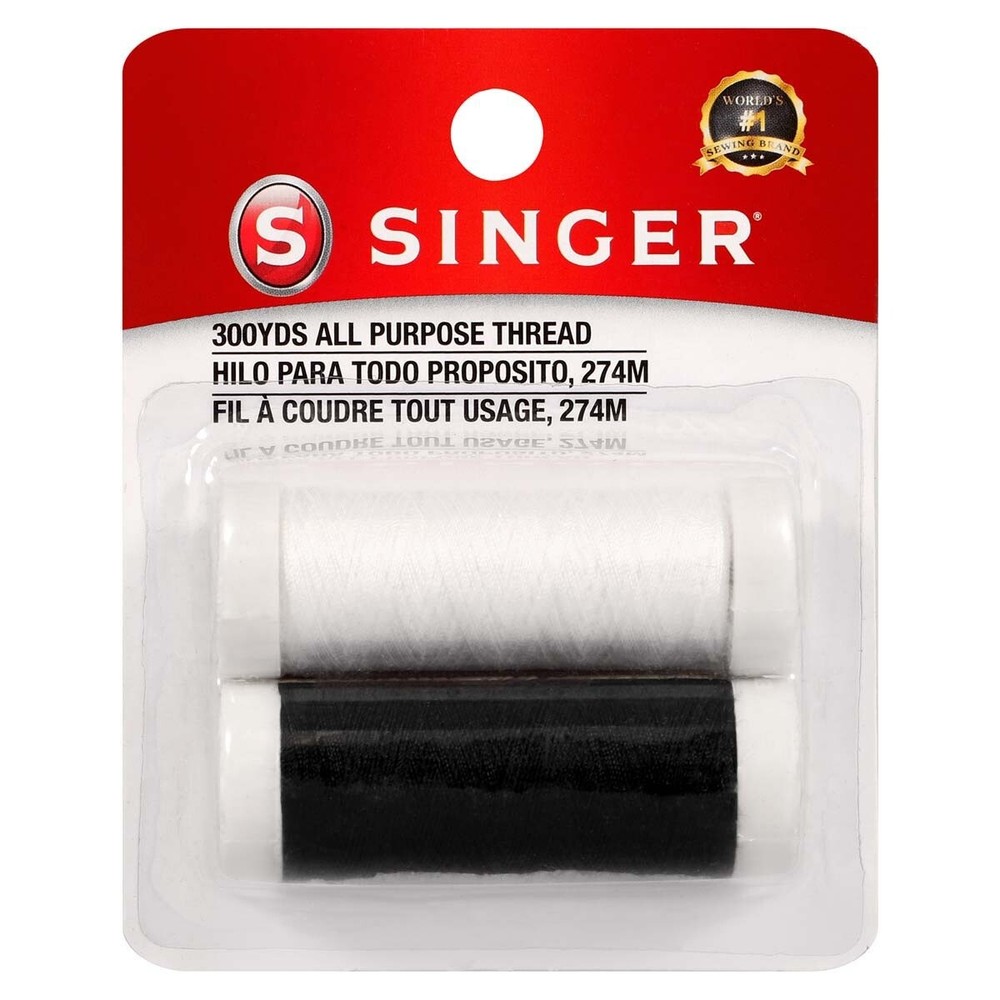 Singer Notions All-Purpose Polyester Thread 200yd 2/Pkg-Black & White (6Pk)