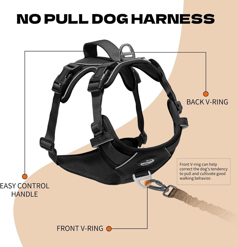 Harness No Pull Adjust.Reflective Easy Control Handle for Walk (Large)