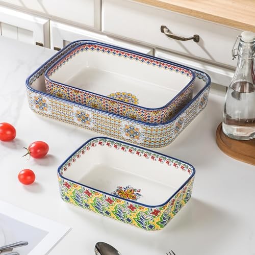 Casserole Dishes for Oven, Ceramic Baking Dishes Set of 3, Rectangular Lasagna