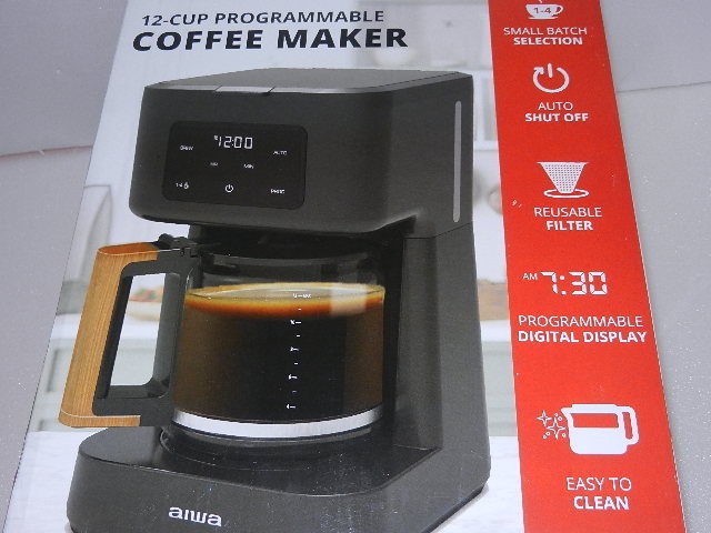 new Aiwa 12-Cup Programmable Coffee Maker with Reusable filter WCF1-1003-BWS