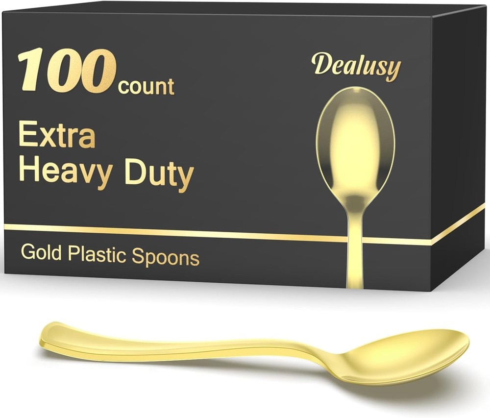 Heavy Duty Gold Plastic Spoons Disposable, , Heat