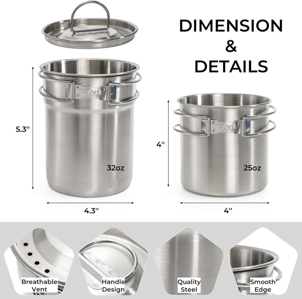 2 Pieces Stainless Steel Camping Cups, Stackable Camping Mugs with Storage Bag,