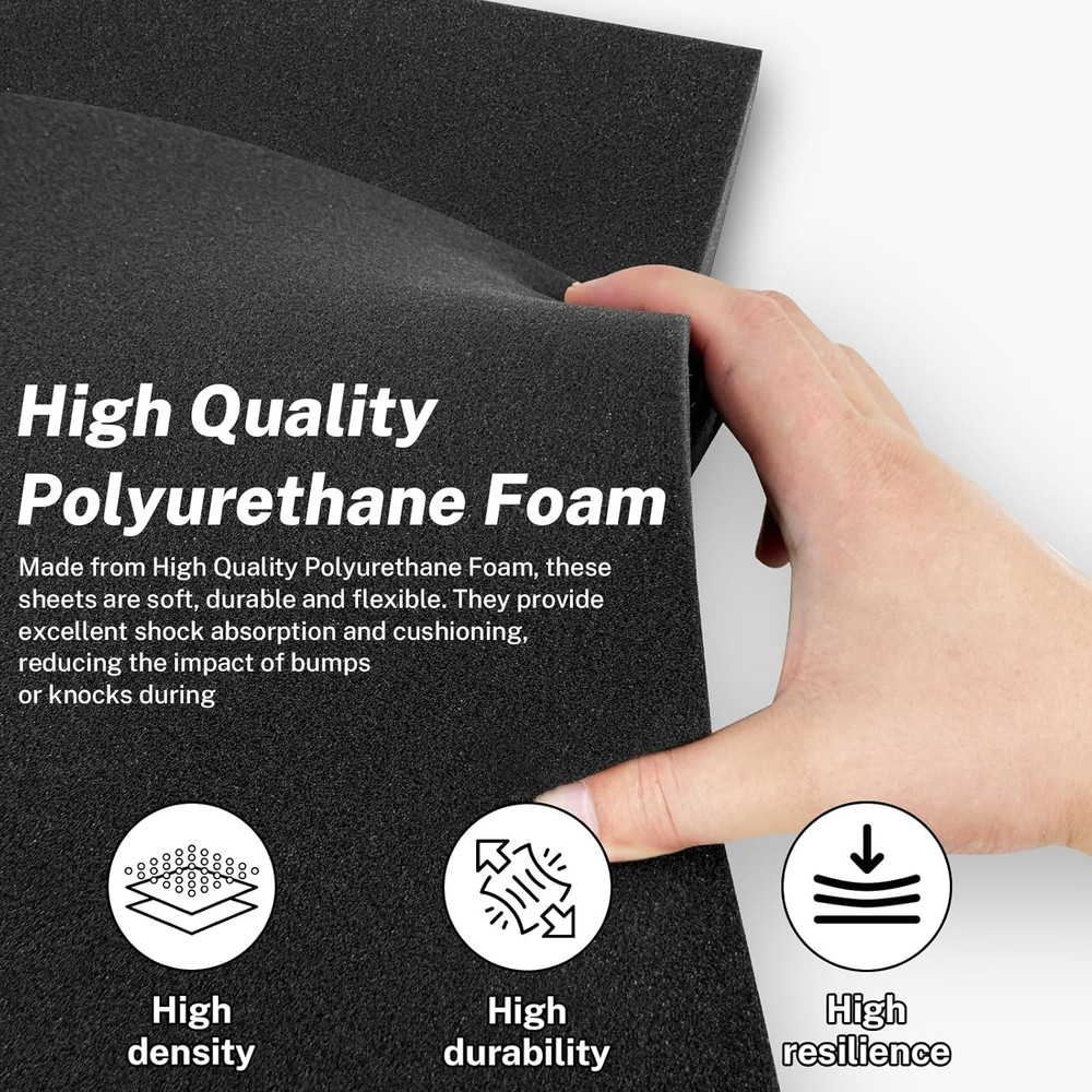 4-Pack Polyurethane Foam Sheets – 16" x 12" x 0.5" Customizable Packing Foam