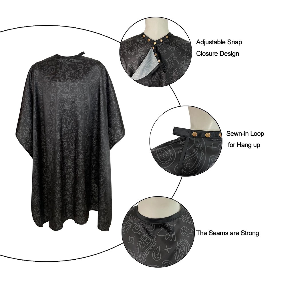 Barber Cape for Men, Haircut with Snaps, Professional Black Pattern