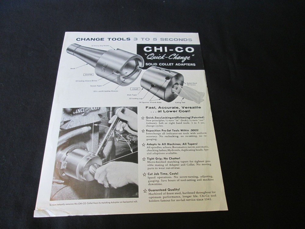 Vintage Advertising Ephemera Chi-Co Quick-Change Solid Collet Adapters