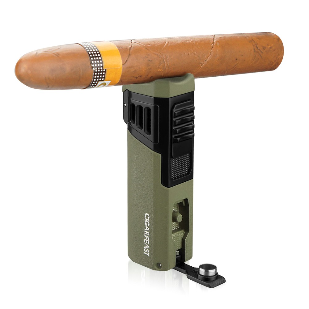 Quad 4 Jet Flame Torch Lighter Refillable Butane Cigar Lighter with Punch Stand