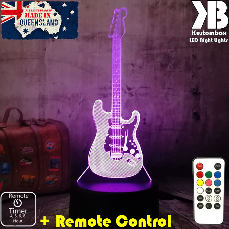 ELECTRIC GUITAR 6 STRINGS 3D LED BATTERY USB NIGHT LIGHT 7 COLOURS + REMOTE