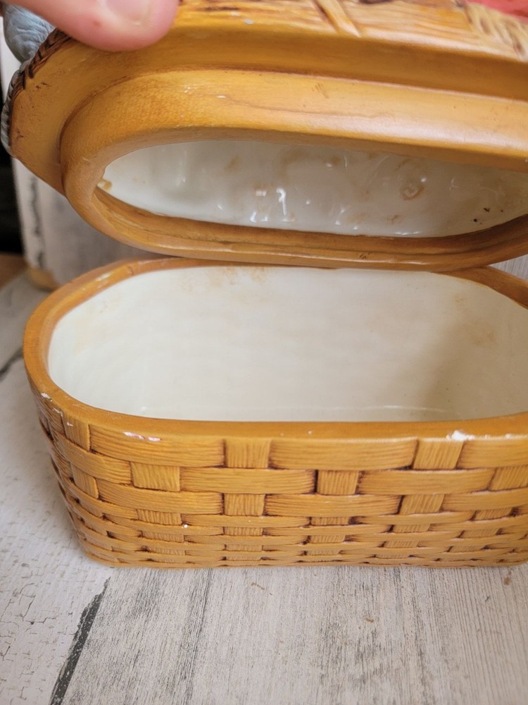 Vintage ceramic Easter Bunny basket unique rabbits spring home decor