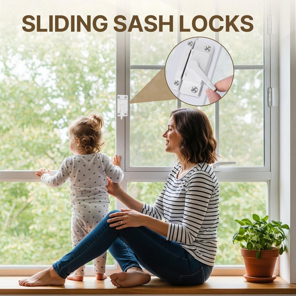 Sliding Window Sash Locks Durable White Cam Replacement Window Locks 4 PCS