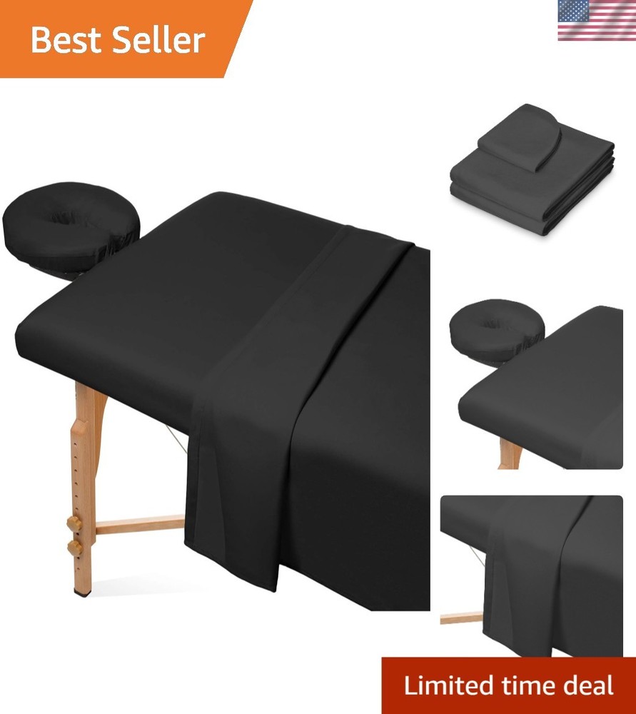 Elegant 3-Piece Black Microfiber Massage Table Sheet Set - Perfect Fit