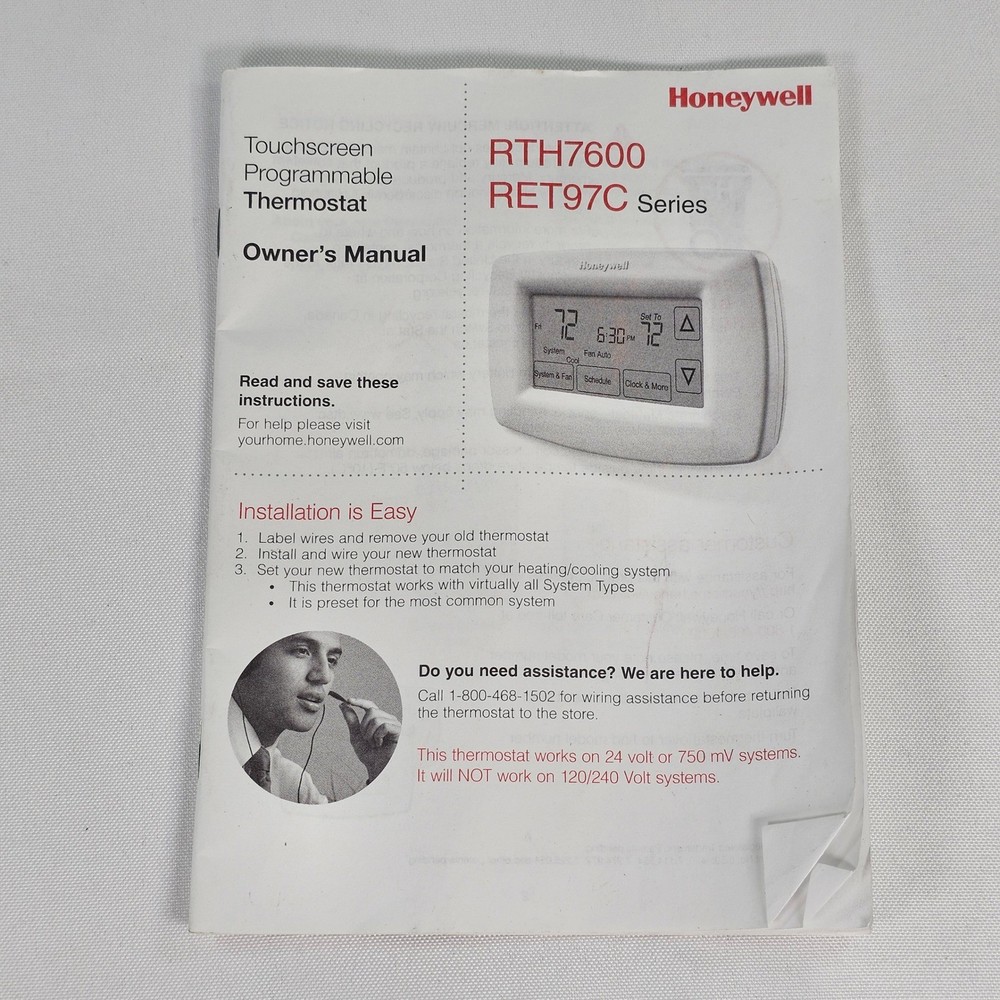 Honeywell RTH7600 RET97C Touchscreen Programmable Thermostat White Digital