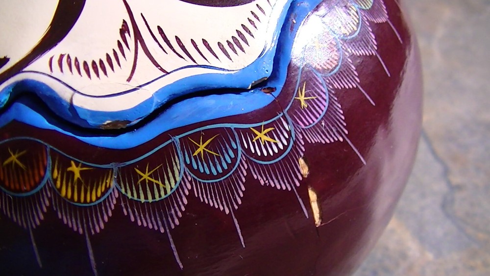 Hand Painted Gourd 5" Wide x 3"Tall Origin unknown Some Damage