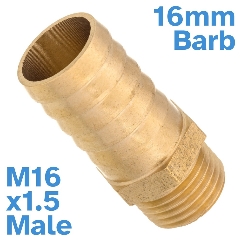 Brass 16mm Barb Hose -M16 x1.5 Male Threaded Pipe Fitting Tail Connector Thread