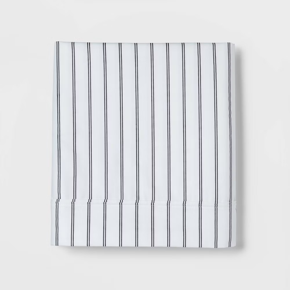 California King 400 Thread Count Performance Flat Sheet Navy Stripe - Threshold: