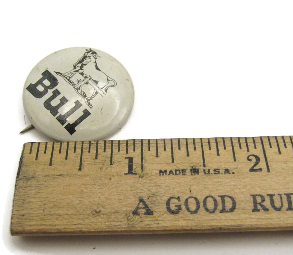Bull Pin Button Vintage Black & White Great Design