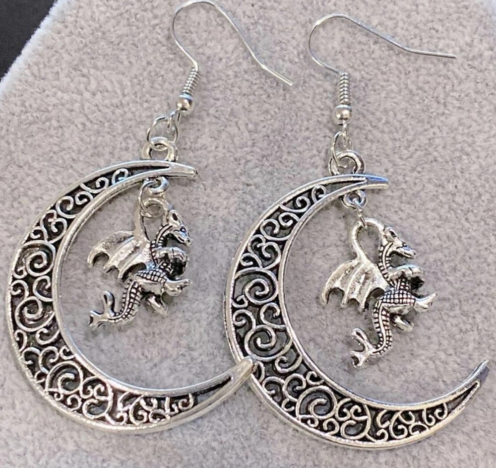 Celtic Crescent Moon Alloy Dragon Earrings