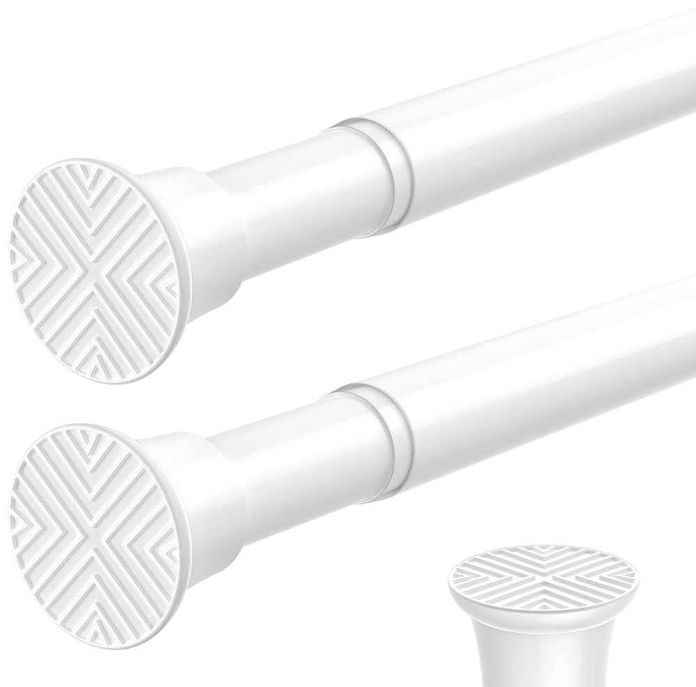 2PCS White Spring Curtain Rods for Windows 23 to 46 Inch, Adjustable Extendab...
