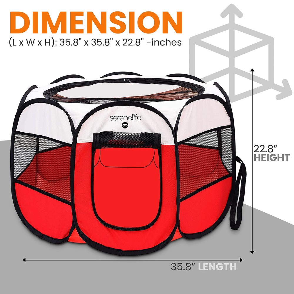 SereneLife SLPTMR108 Medium Portable Foldable Pet Tent - 8-Panel