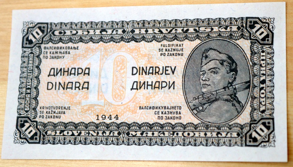 1944 Yugoslavia 10 Dinara WWII Unc.
