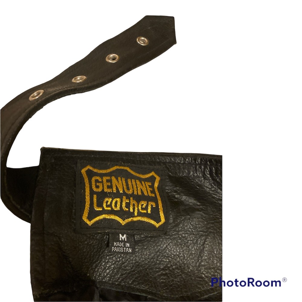Genuine Leather Chaps . Size M . Black . Motorcycle Biker