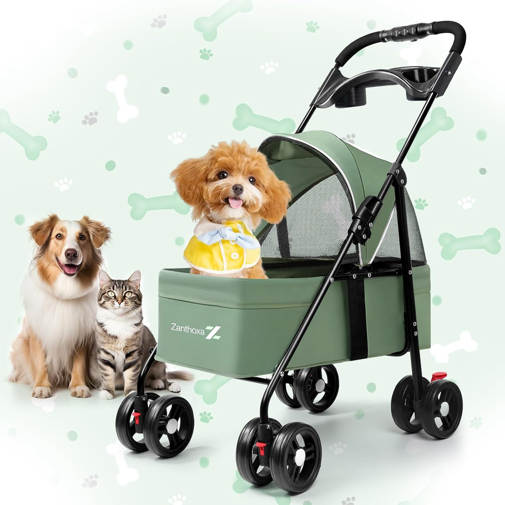 Pet Stroller for Small Dogs and Cats, One-Click Foldable Cat Stroller with 4 Whe