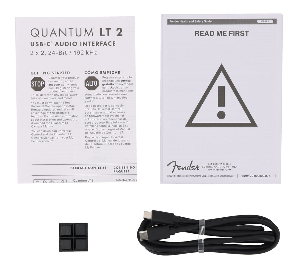 Fender Quantum LT 2 USB-C 2x2 Bus-Powered Recording Interface+XLR Cable