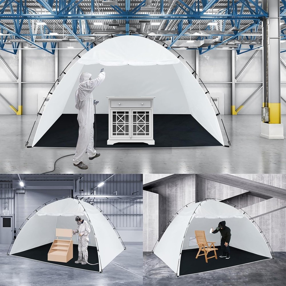 Spacious 10x10 ft Portable Paint Booth Tent with Mesh Screen & Windproof Hooks