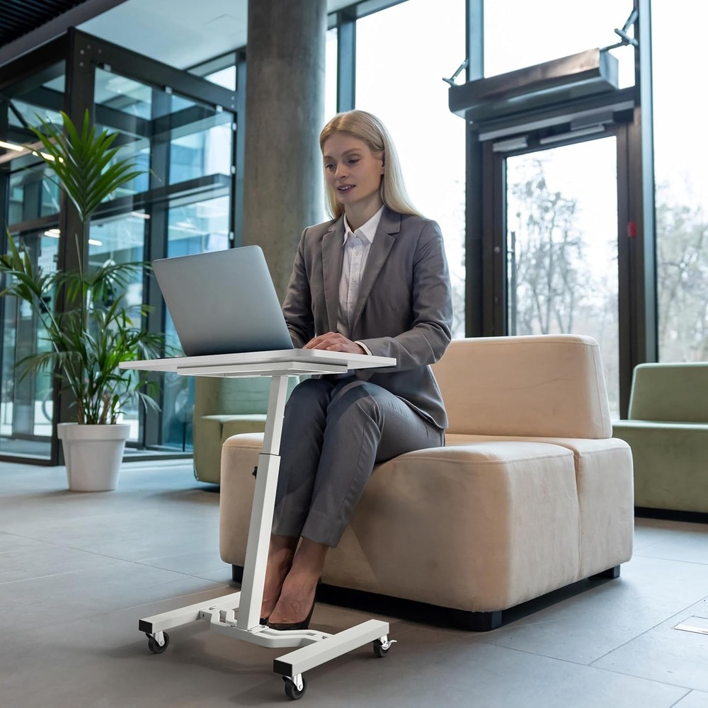 Versatile Mobile Rolling Cart - Height Adjustable White Dining or Office Use