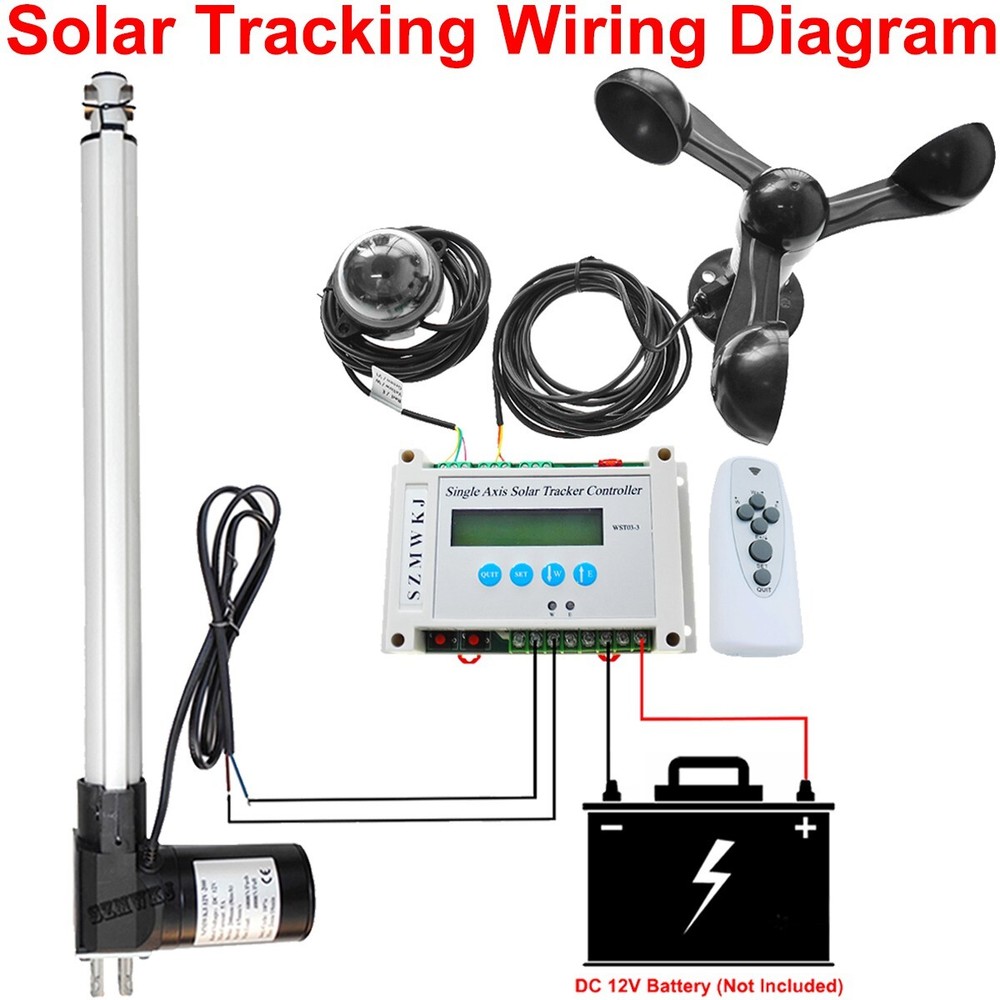16" 6000N Linear Actuator+Wind Speed Sensor W/ Single Axis Solar Tracking System