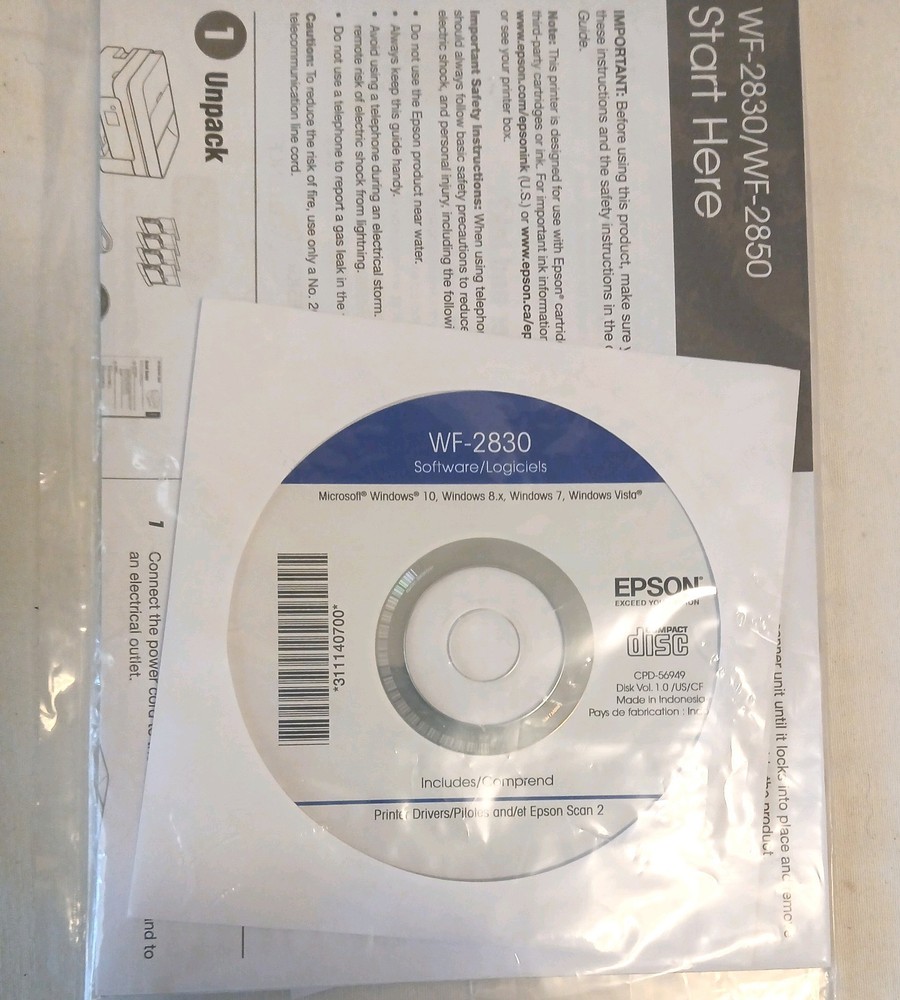 Epson WF-2030 Setup CD Driver Software Disc + Start Here Guide Pack