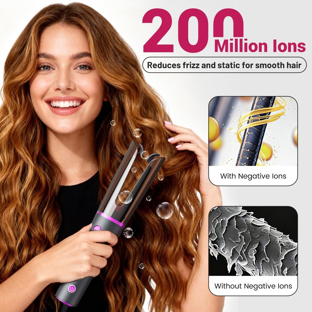 Negative Ion Automatic Rotating Curling Iron – Smart Tangle-Free, Dual Voltag...