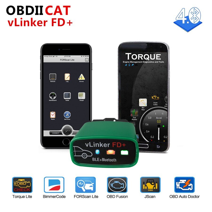 Vgate vLinker FD+ OBD2 Code Reader BT 4.0 Scanner FORScan for iOS Android/Window