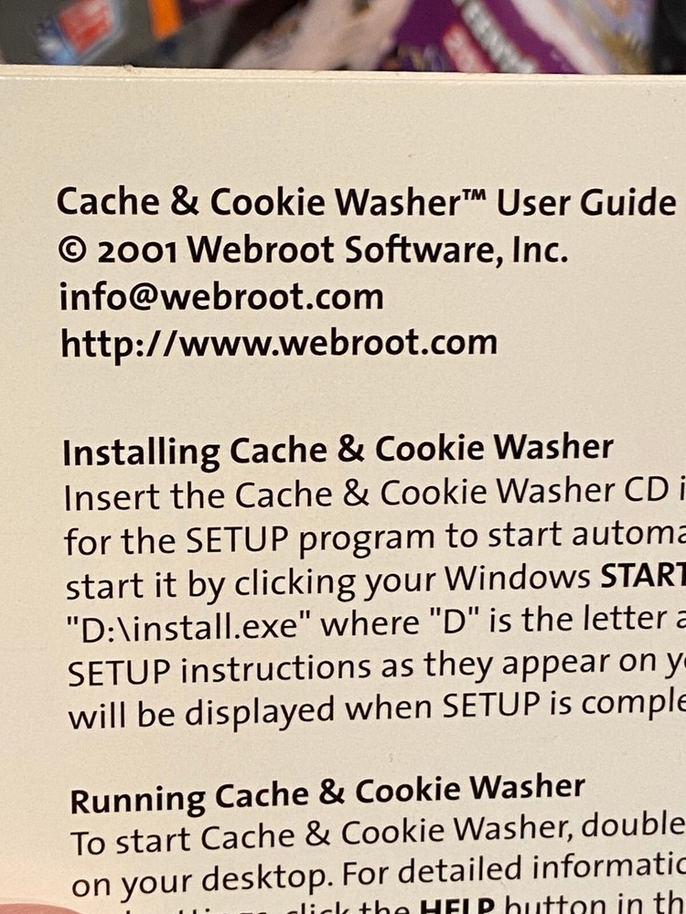 2001 Webroot Software Cache & Cookie Washer For AOL & Compuserve Pre-Owned* lll1