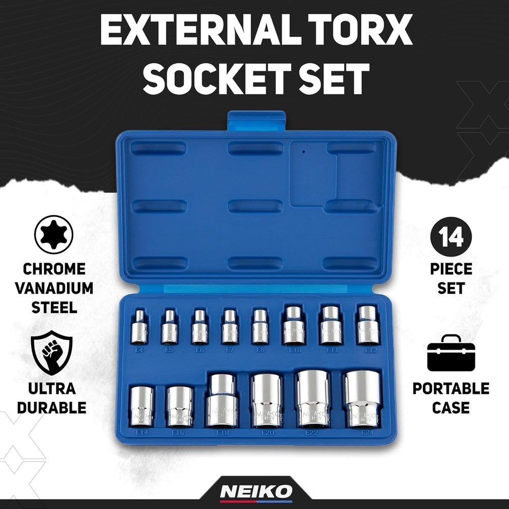 E-Torx Socket Set, 14 Piece, External Torx Socket, E4 to E24, 04300A