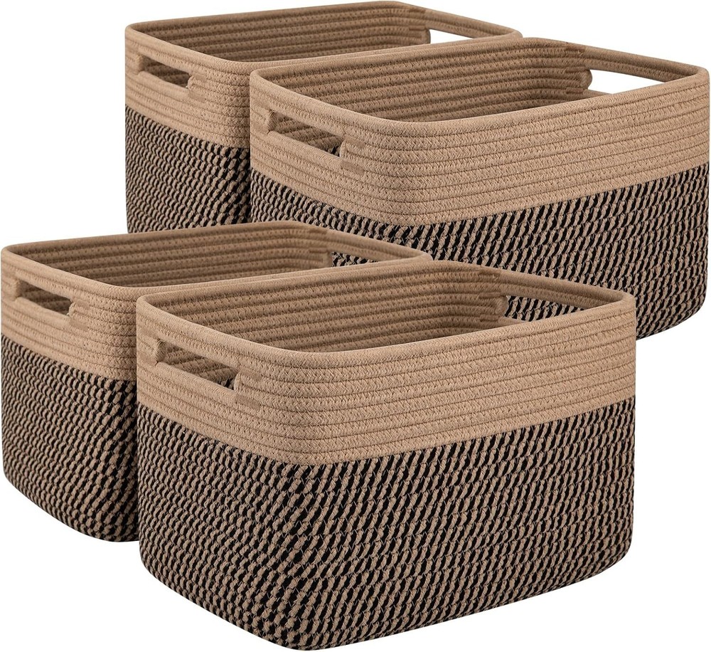 4 Pack Storage Baskets Organizing Basket Shelves W/ Handle Woven Baskets Storage