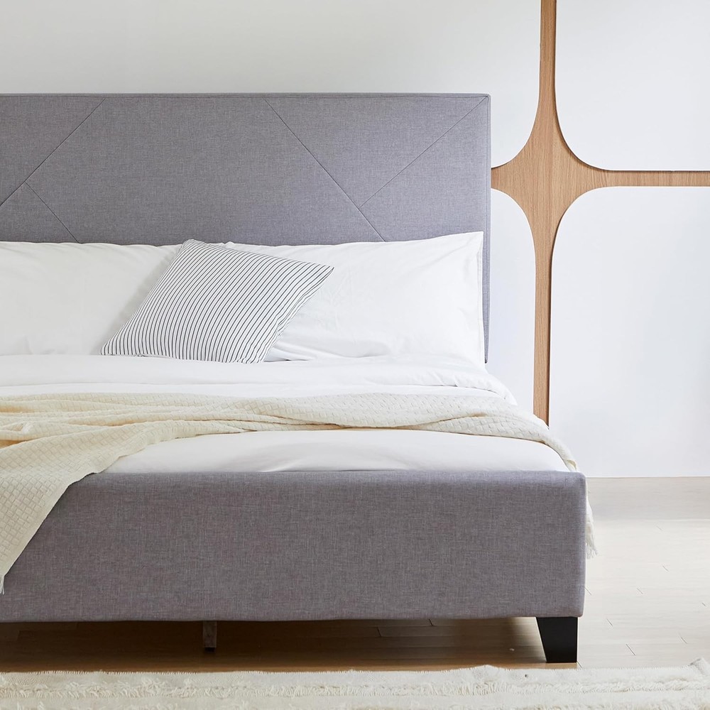 Stella Full Size Platform Bed, Fabric Upholstered Full Bed Frame