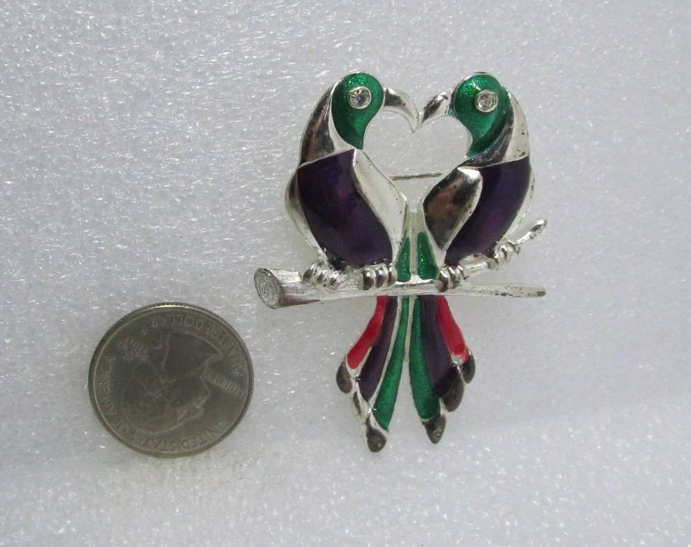 Two Birds w/ Rhinestone Eyes Pin